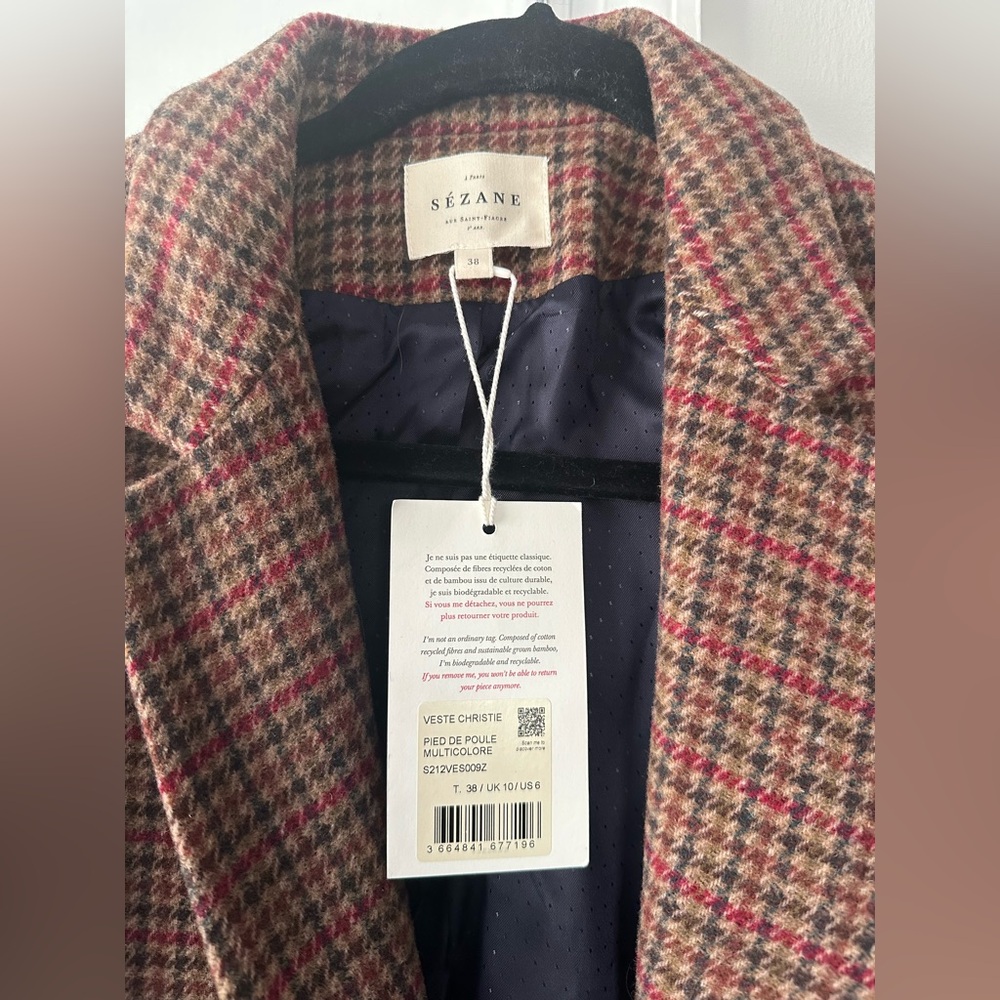 NWT SEZANE CHRISTIE HOUNDSTOOTH JACKET ❤️🤎 SIZE FR38/US6 - Picture 8 of 11